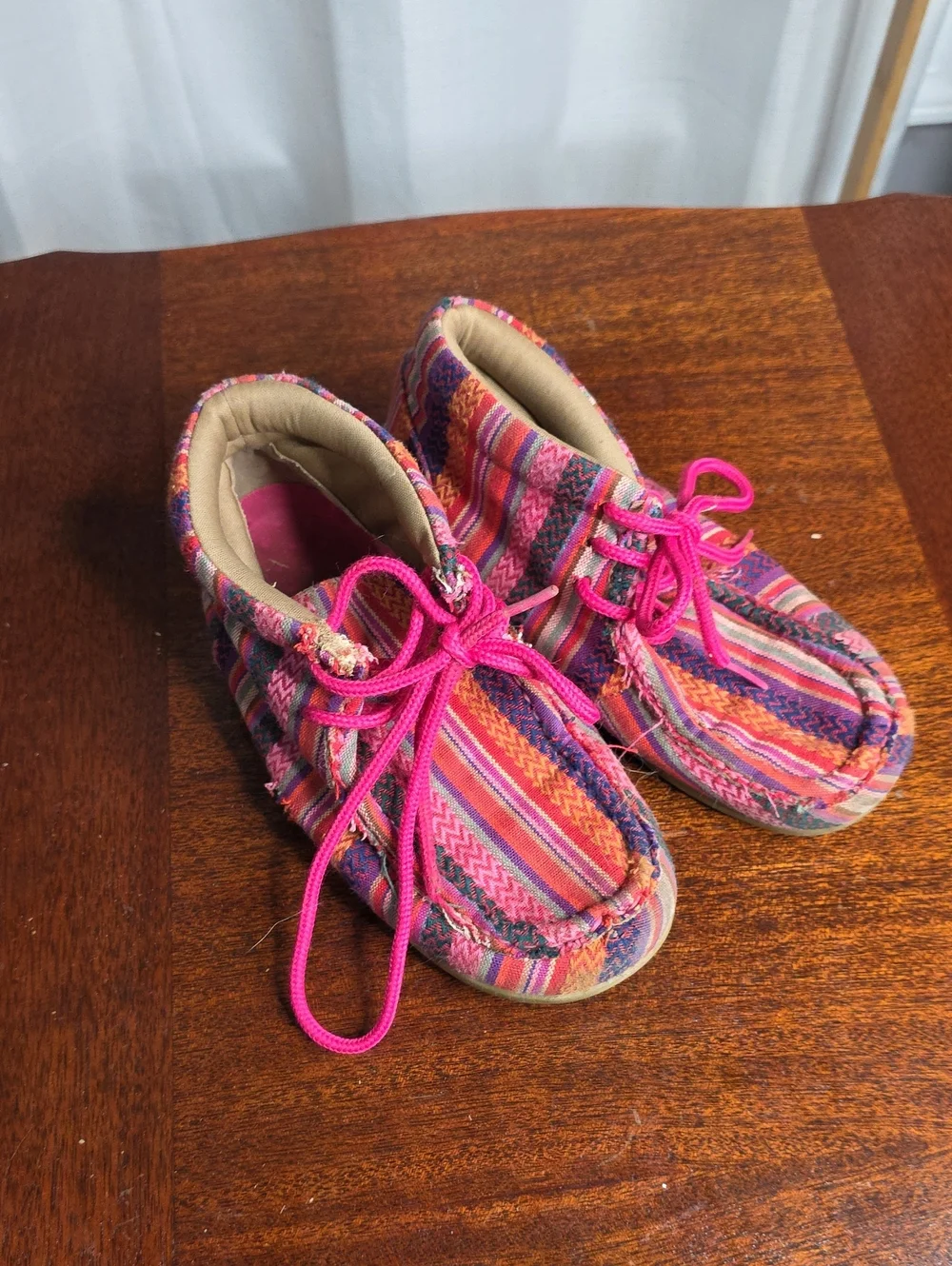 Kids Pink Multi-Stripe Canvas Moccasin Shoes